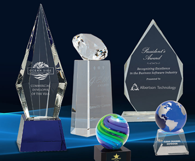Laser engraved glass & crystal awards by Bolt Laserworks