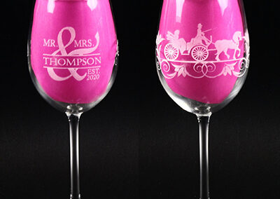 Laser-etcbed wedding glassware by Bolt Laserworks